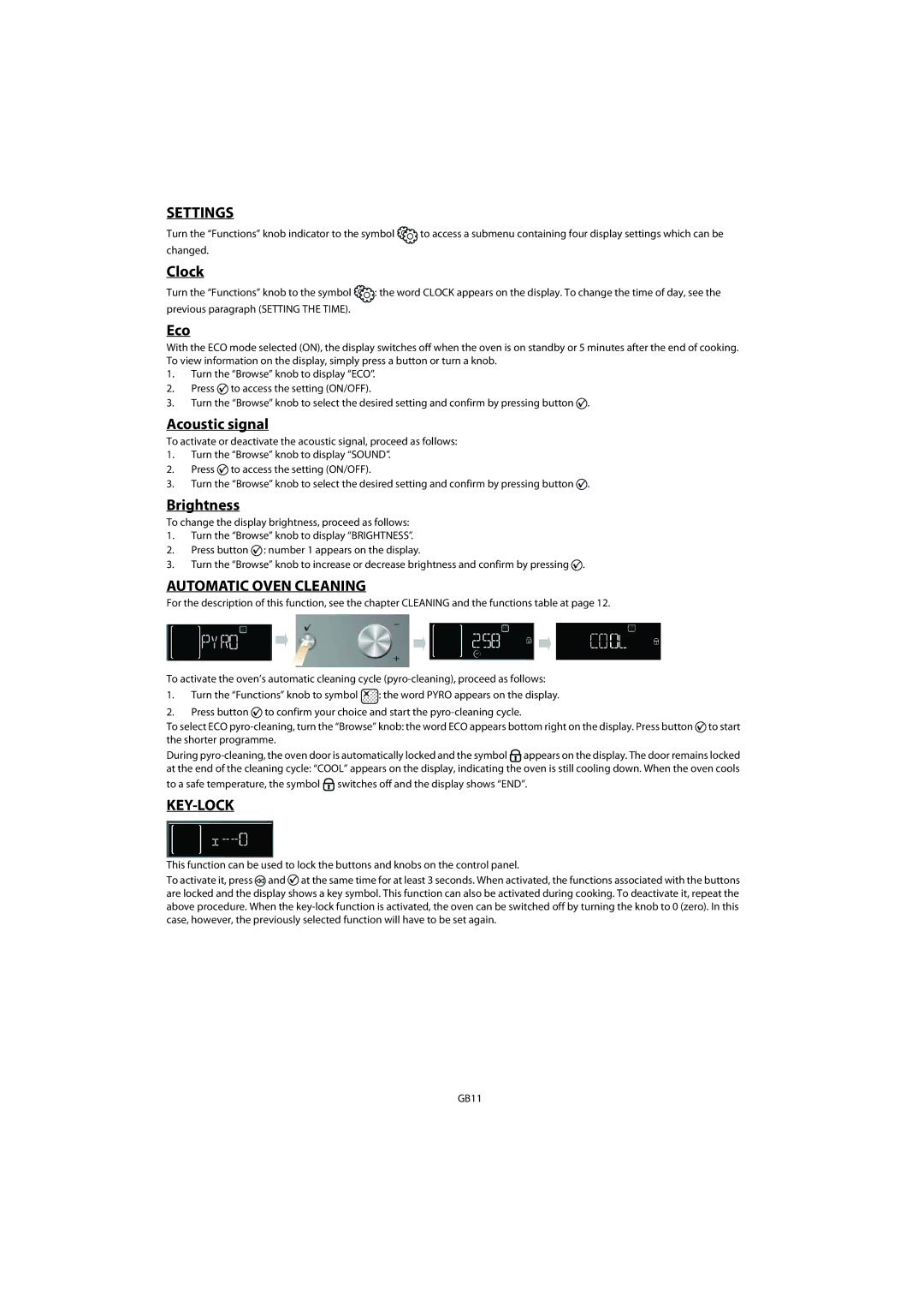 Whirlpool AKZM 755 manuel dutilisation Settings, Automatic Oven Cleaning, Key-Lock 