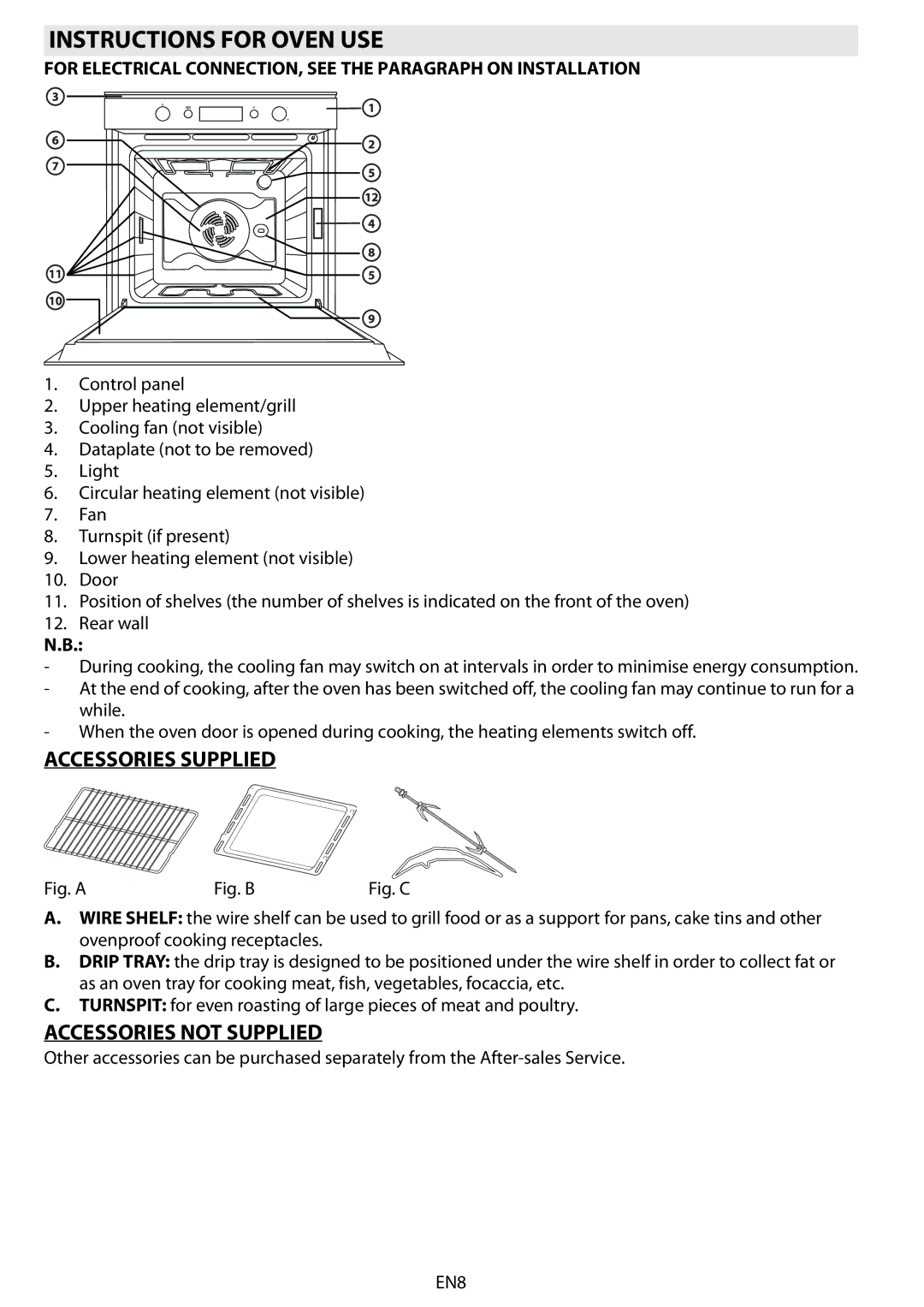 Whirlpool AKZM 755 manuel dutilisation Instructions for Oven USE, Accessories Supplied, Accessories not Supplied 