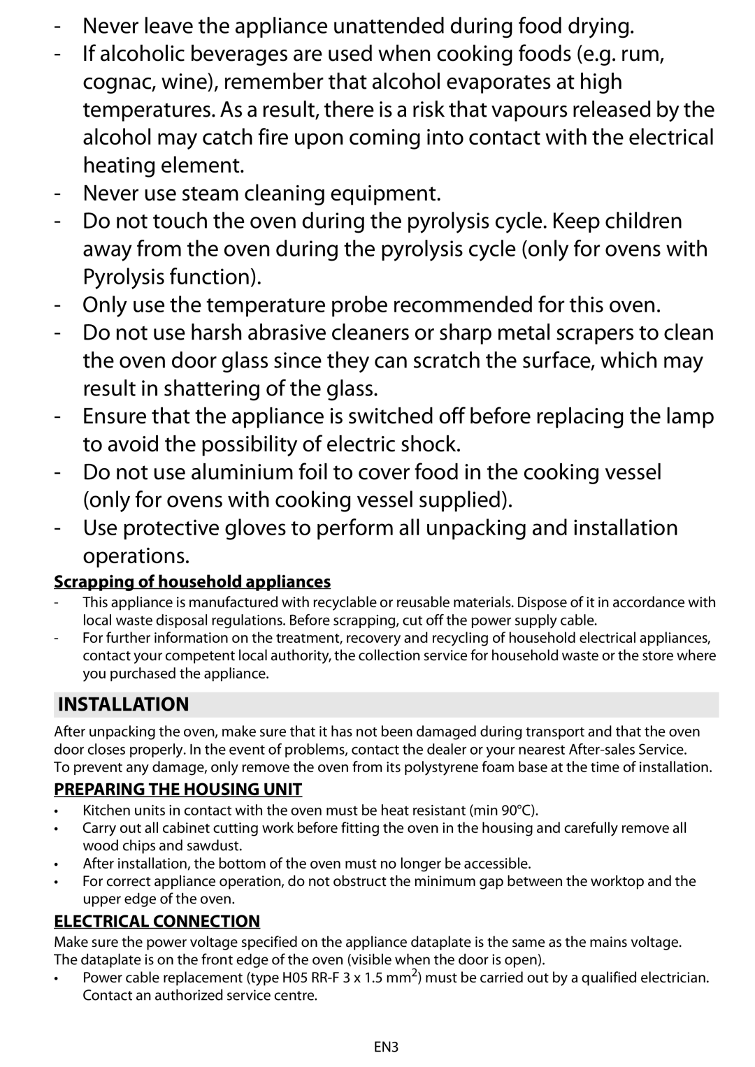 Whirlpool AKZM 755 Installation, Scrapping of household appliances, Preparing the Housing Unit, Electrical Connection 