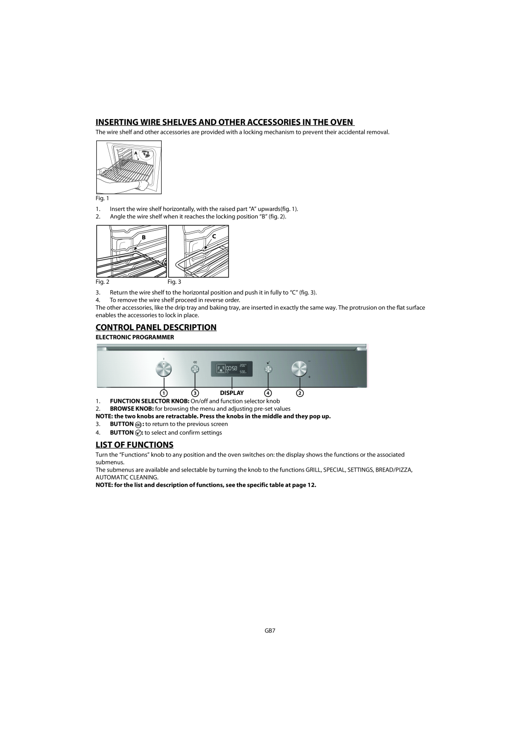 Whirlpool AKZM 755 manuel dutilisation Control Panel Description, List Of Functions, Electronic Programmer, Display 