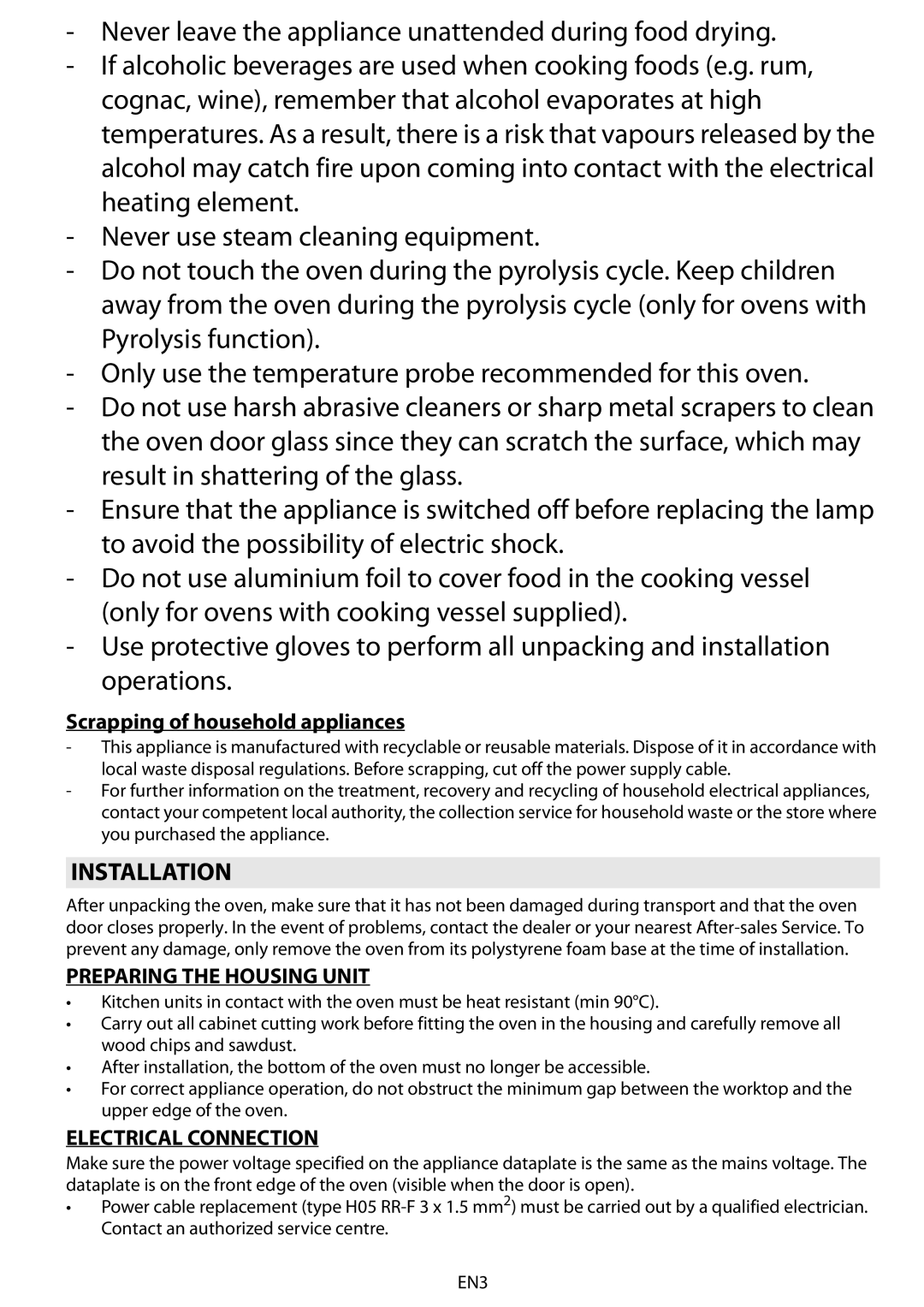 Whirlpool AKZM 775 Installation, Scrapping of household appliances, Preparing the Housing Unit, Electrical Connection 