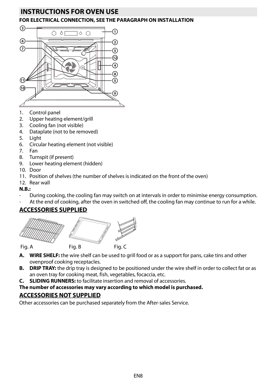 Whirlpool AKZM 775 manual Instructions for Oven USE, Accessories Supplied, Accessories not Supplied 