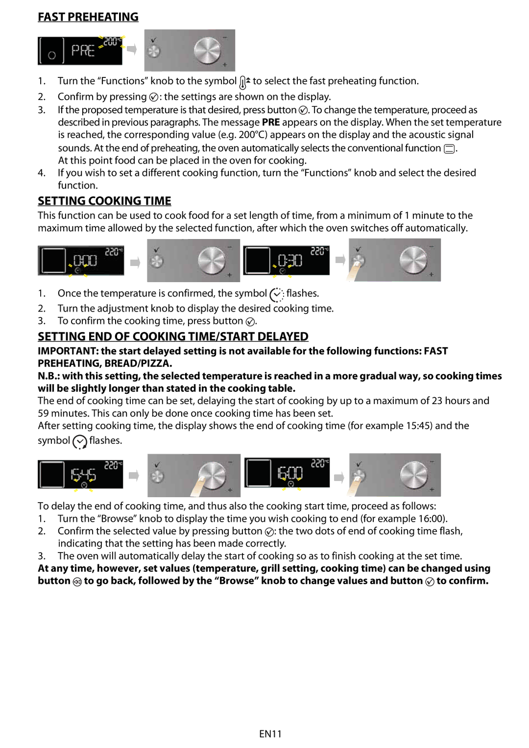 Whirlpool AKZM 778 manuel dutilisation Fast Preheating, Setting Cooking Time, Setting END of Cooking TIME/START Delayed 