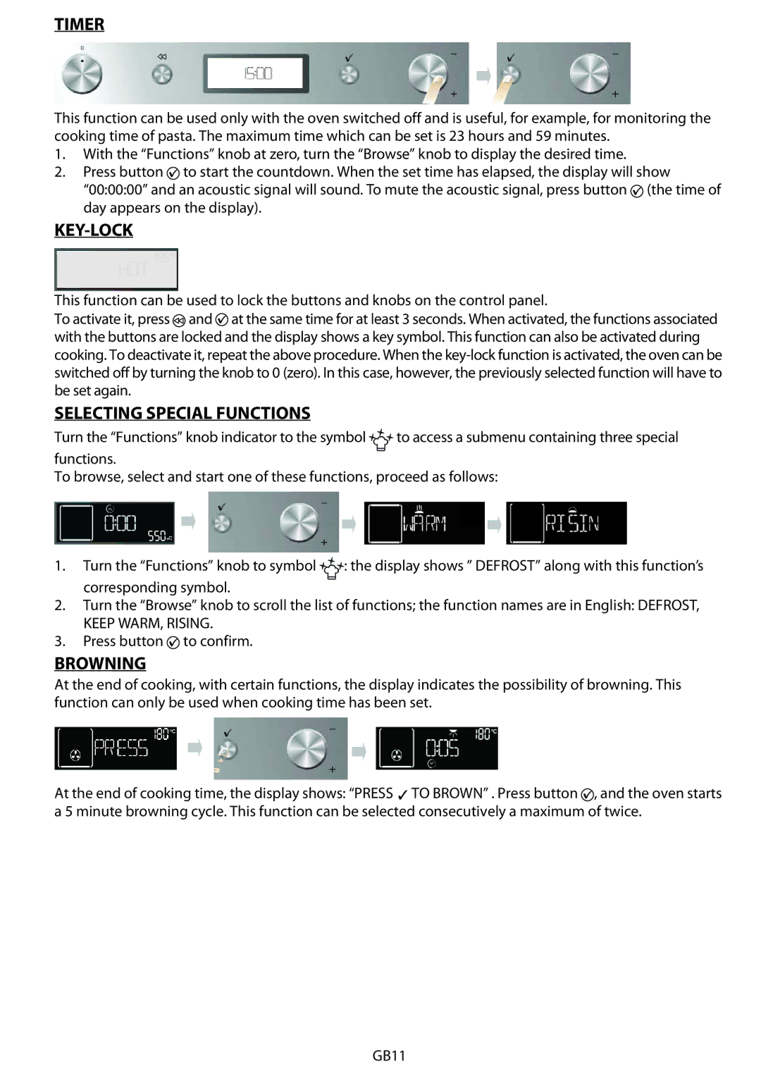 Whirlpool AKZM 788 manual Timer, Key-Lock, Selecting Special Functions, Browning 