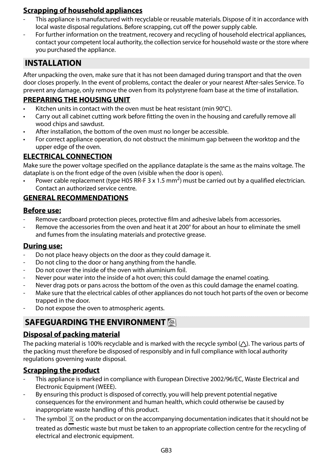 Whirlpool AKZM 788 manual Installation, Safeguarding the Environment, Preparing the Housing Unit, Electrical Connection 