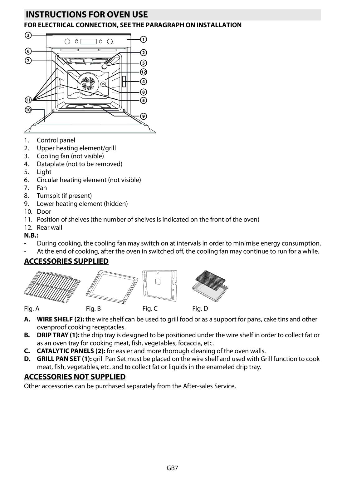 Whirlpool AKZM 788 manual Instructions for Oven USE, Accessories Supplied, Accessories not Supplied 