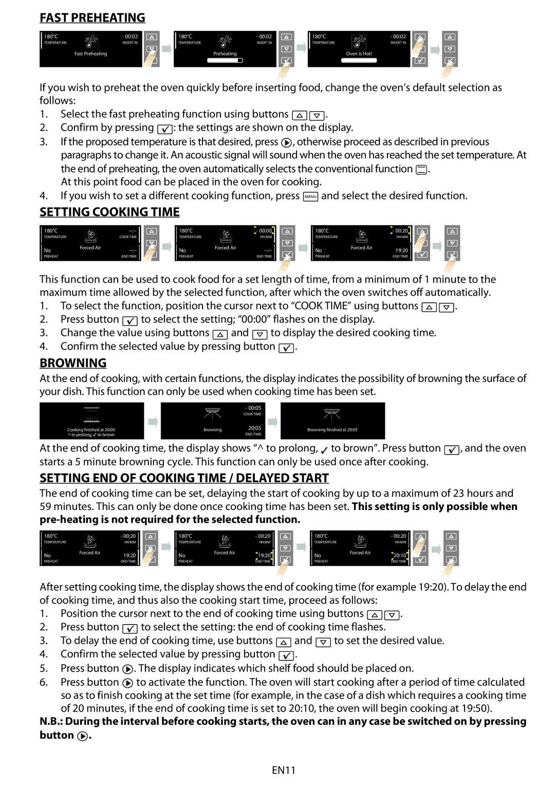 Whirlpool AKZM 838 manual Fast Preheating, Setting Cooking Time, Browning, Setting END of Cooking Time / Delayed Start 