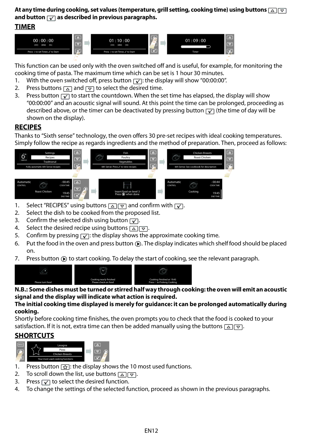 Whirlpool AKZM 838 manual Timer, Recipes, Shortcuts 