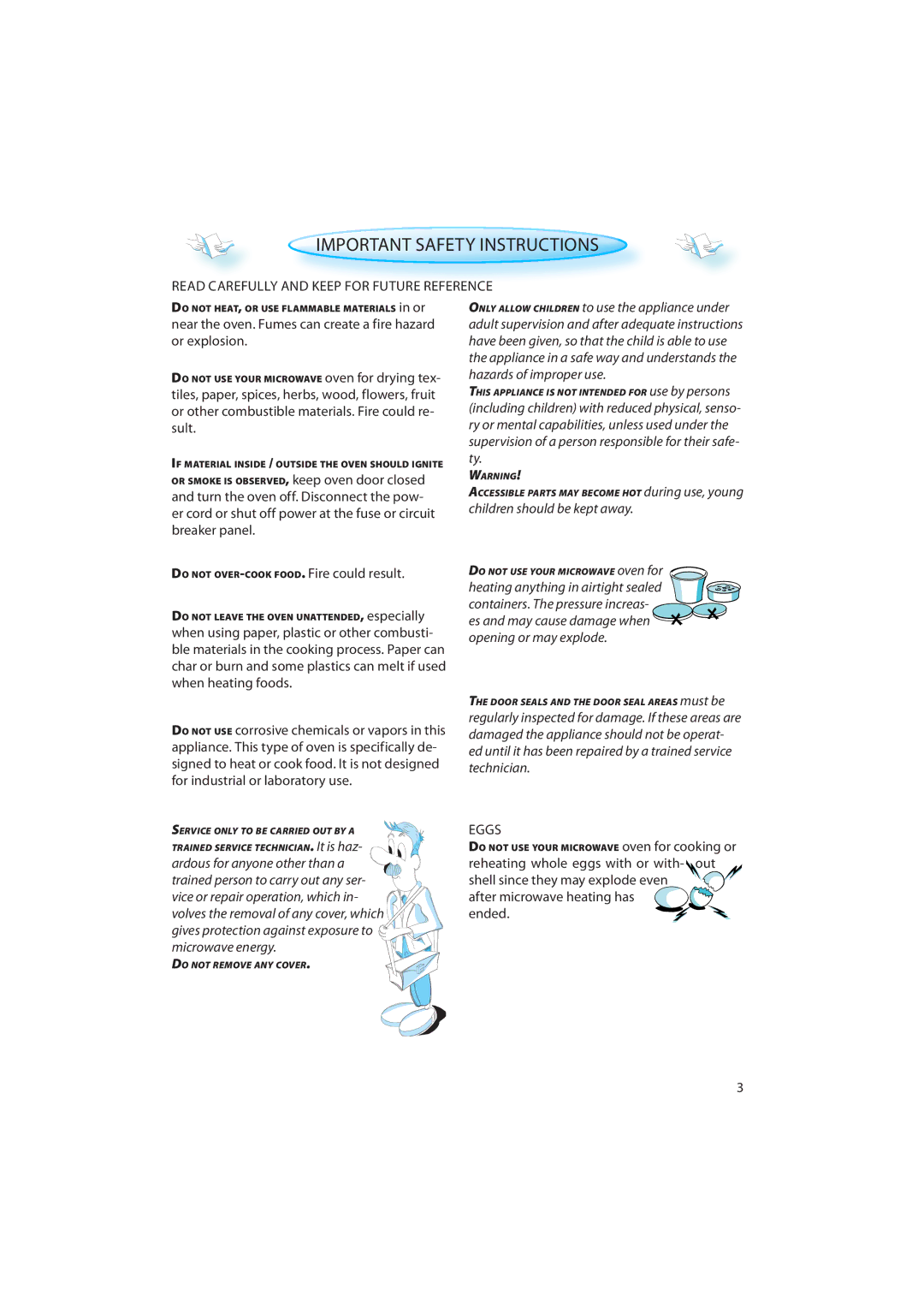 Whirlpool AMW 492 quick start Important Safety Instructions, Read Carefully and Keep for Future Reference, Eggs 