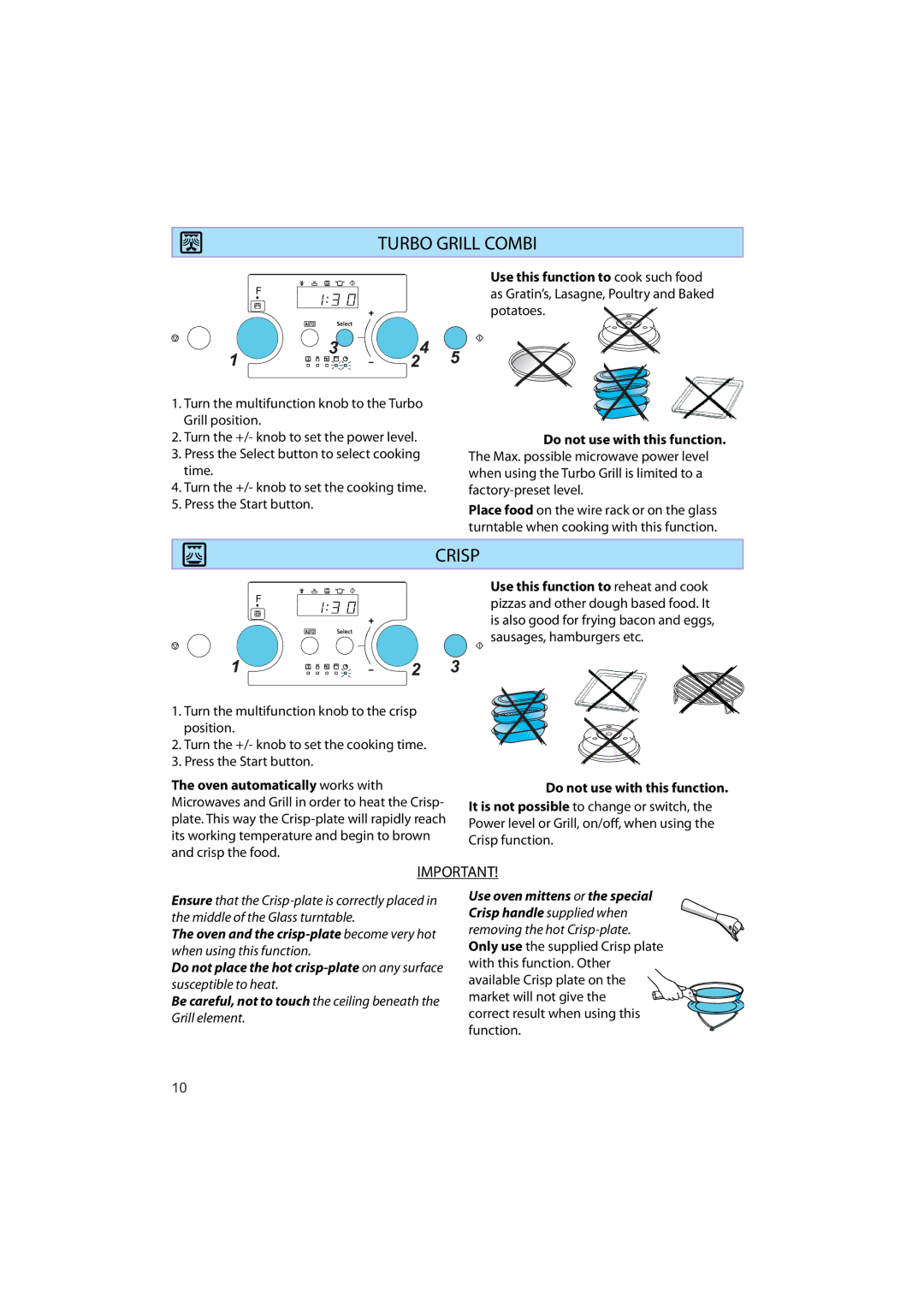 Whirlpool AMW 545 manual Turbo Grill Combi, Crisp, Potatoes 