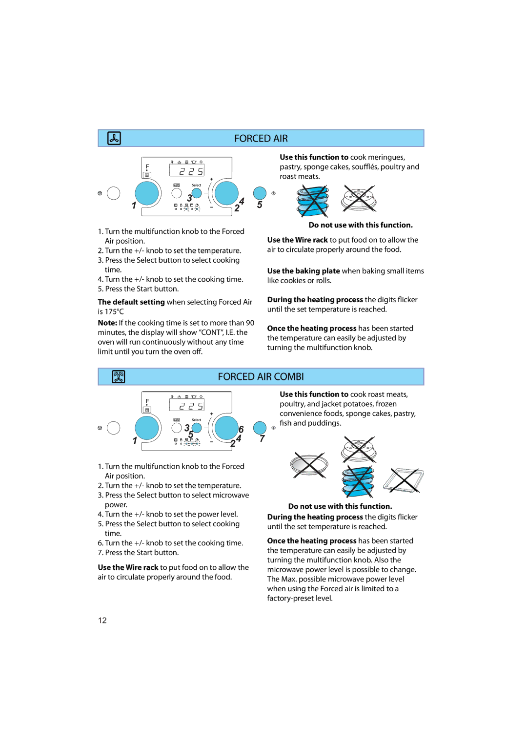 Whirlpool AMW 545 manual Forced AIR Combi, Use this function to cook meringues, Roast meats 