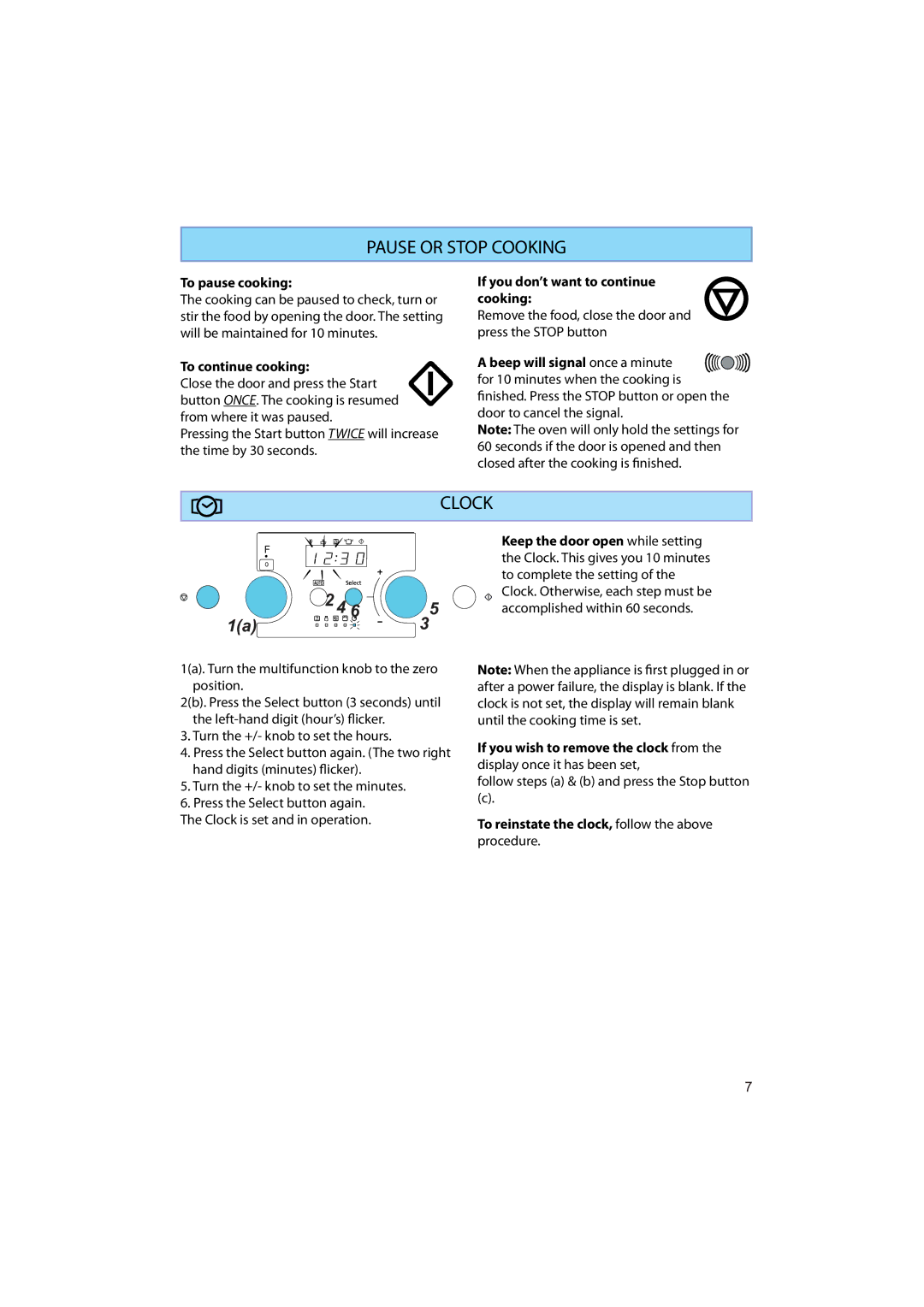 Whirlpool AMW 545 manual Pause or Stop Cooking, Clock 