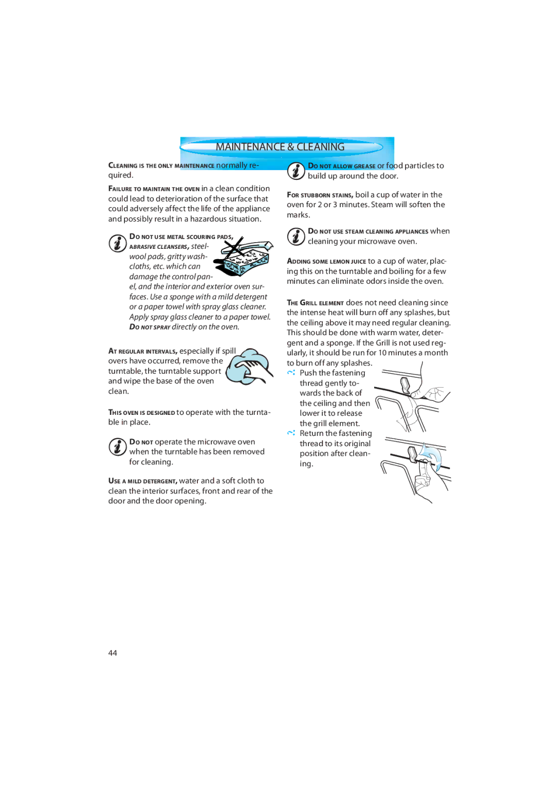 Whirlpool AMW 848 quick start Maintenance & Cleaning, Quired, Cleaning your microwave oven 