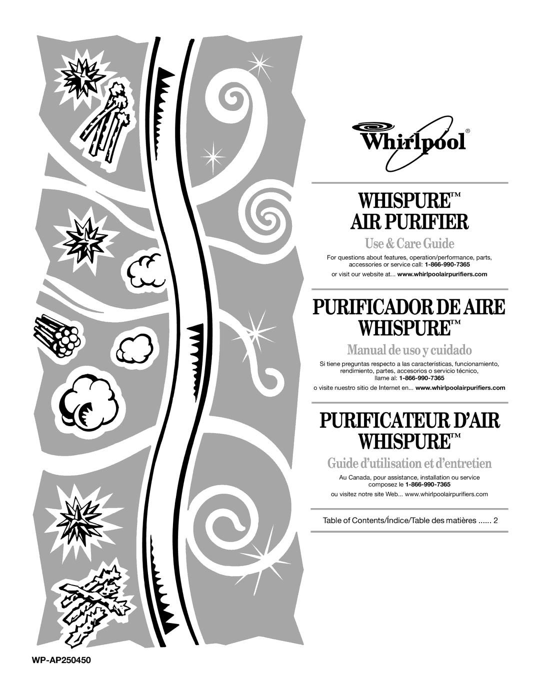 Whirlpool AP450 manual Whispure AIR Purifier, WP-AP250450 