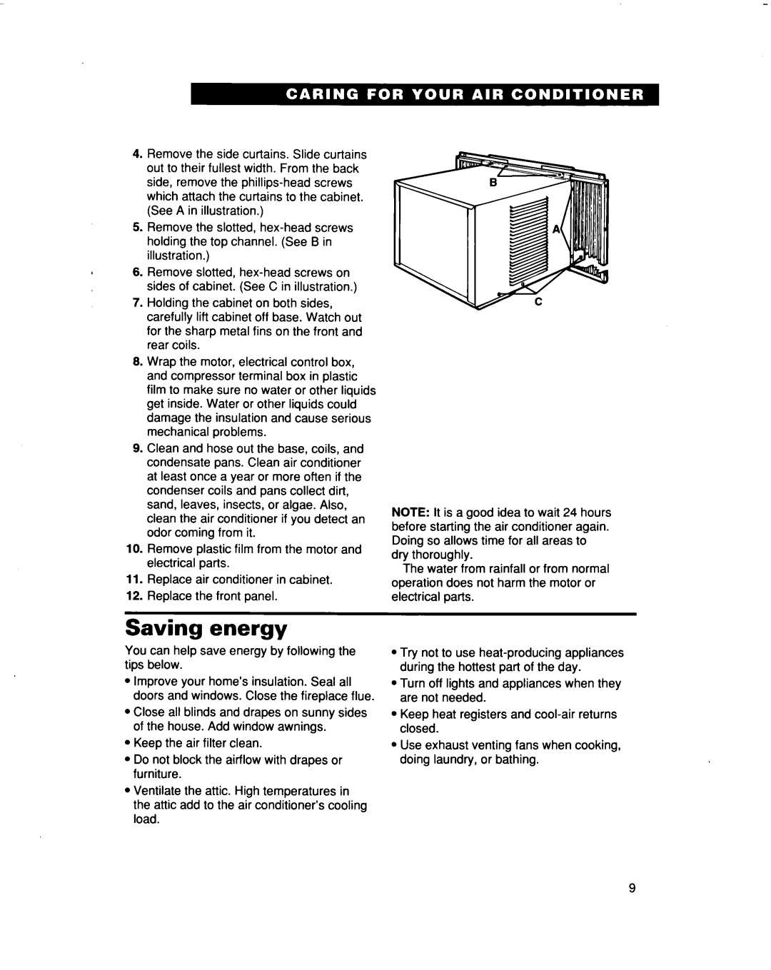 Whirlpool AR0700XA, AR0500XA warranty Saving energy 