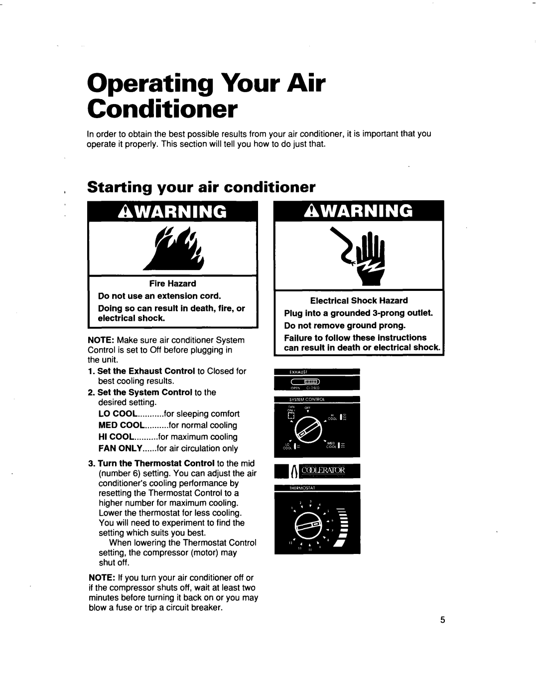 Whirlpool AR0700XA, AR0500XA warranty Operating Your Air Conditioner, Starting your air conditioner 