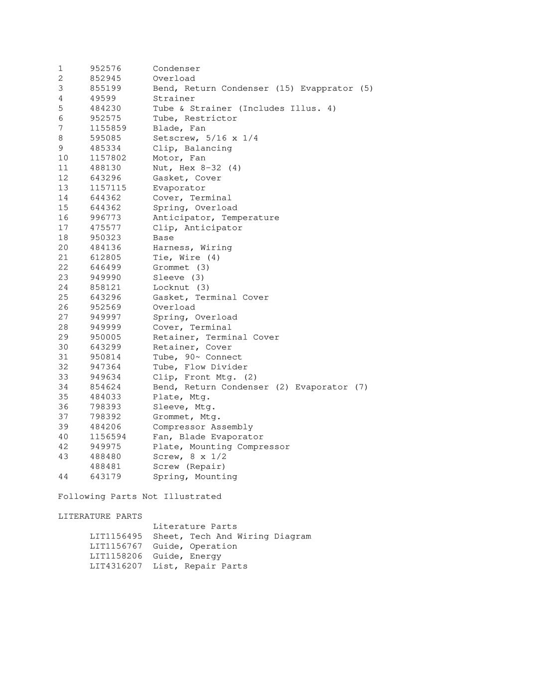 Whirlpool AR0600XV0 manual Literature Parts 