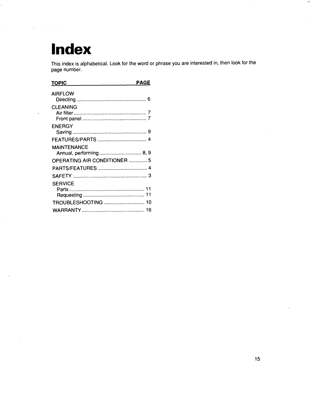 Whirlpool AR1000, AR1200 warranty Index 