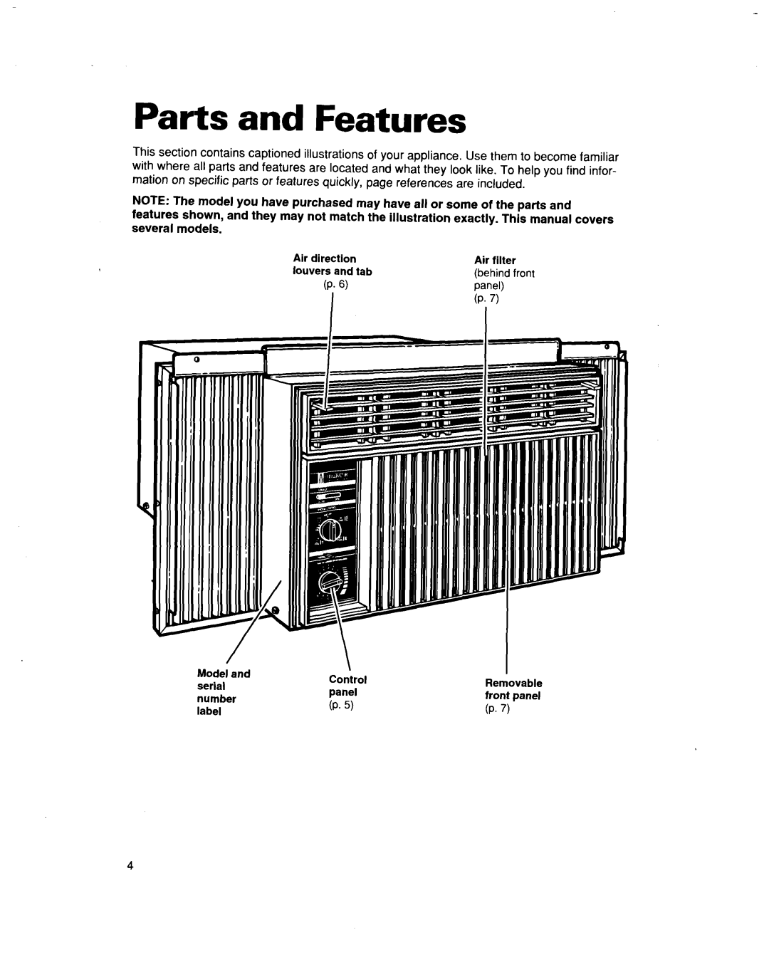 Whirlpool AR1000, AR1200 warranty Parts and Features 