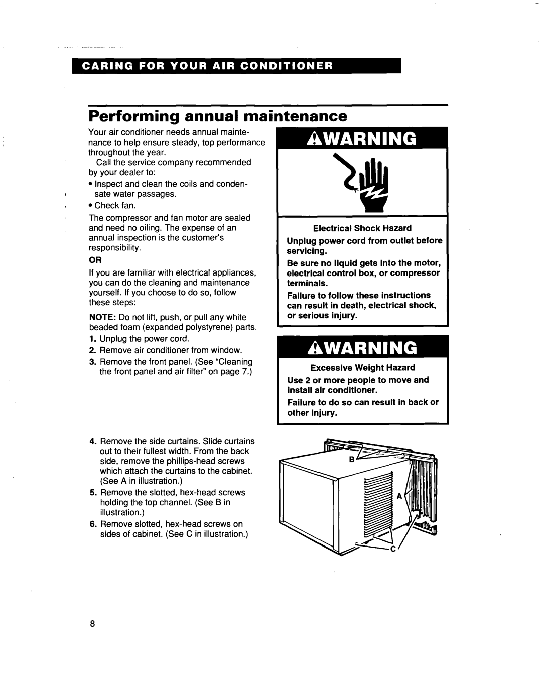 Whirlpool AR1000, AR1200 warranty Performing annual maintenance 