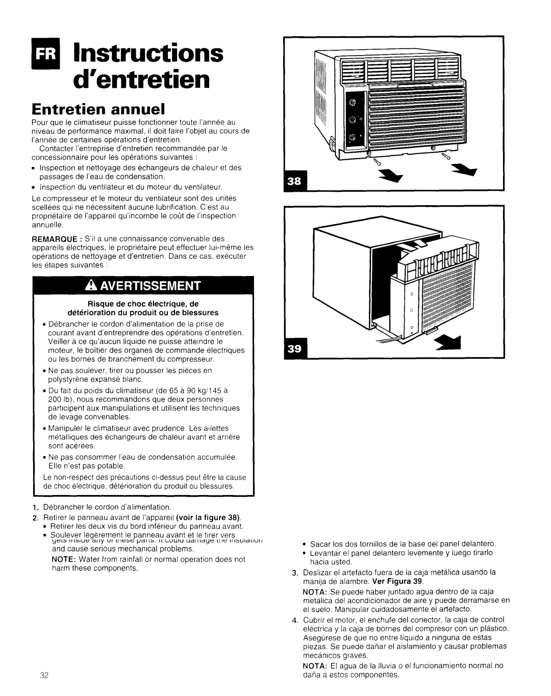 Whirlpool AR1800XA0 manual QlInstructions d’entretien, Entretien annuel 