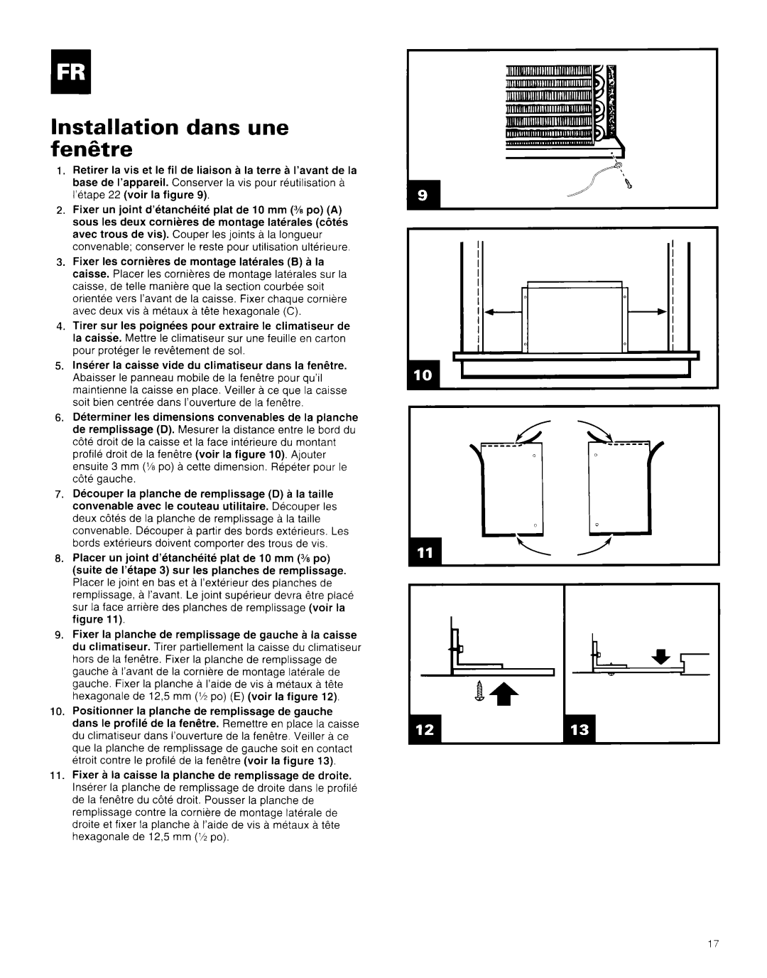 Whirlpool AR1800XA0 manual Installation dans une fenetre 