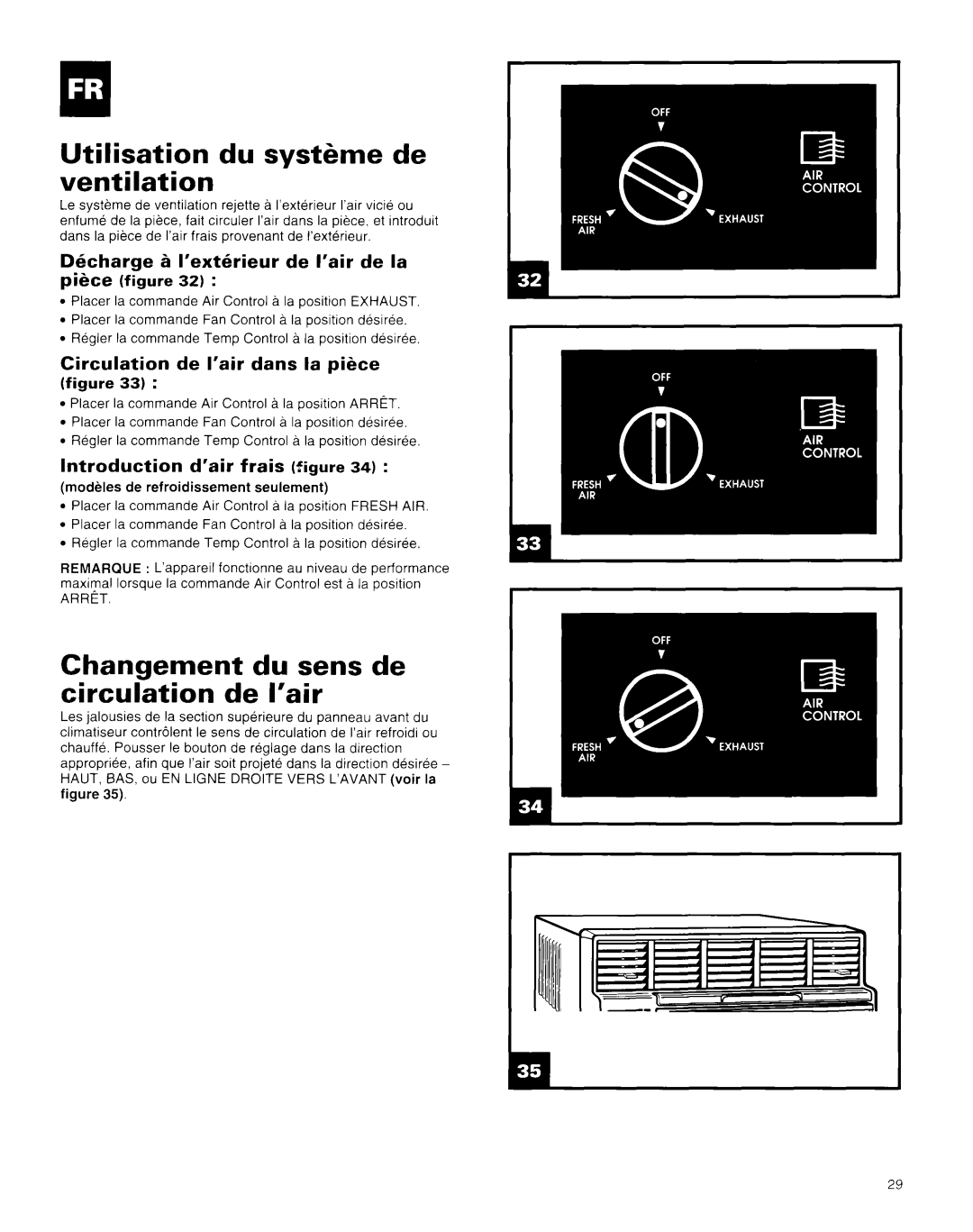 Whirlpool AR1800XA0 manual Utilisation du syst&me de ventilation, Chanaement du sens de circubtion de I’air 
