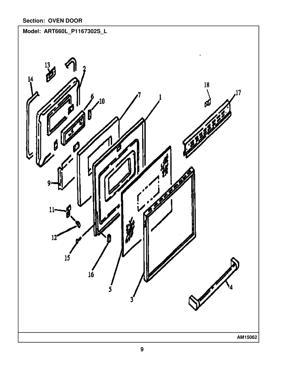 Whirlpool manual Section Oven Door Model ART660LP1167302SL 