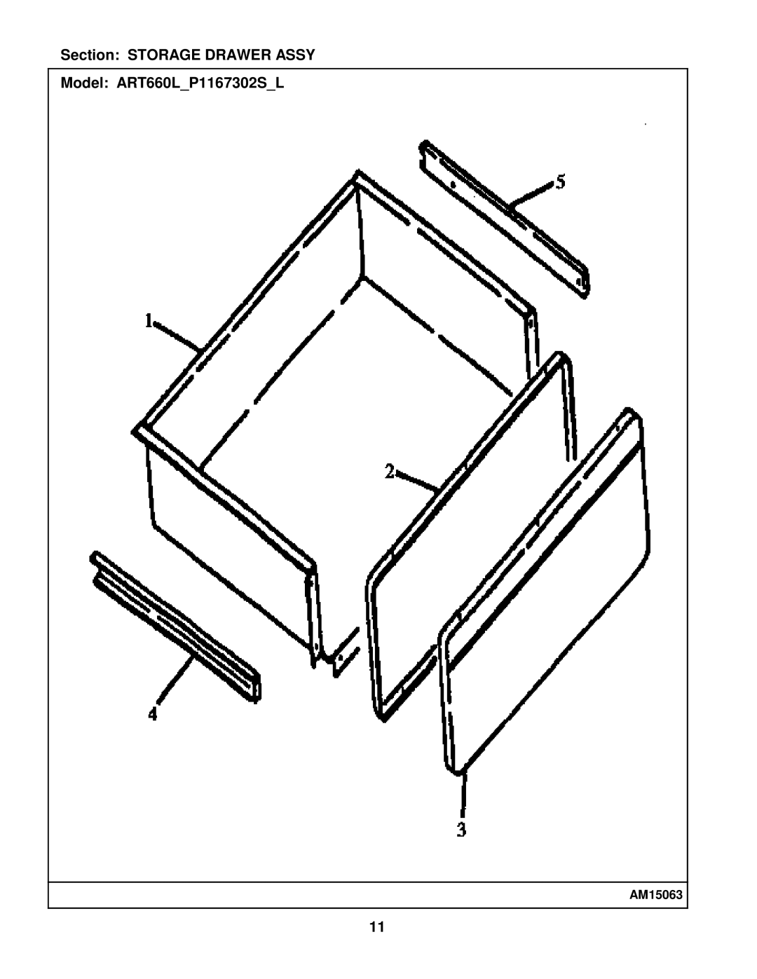 Whirlpool manual Section Storage Drawer Assy Model ART660LP1167302SL 