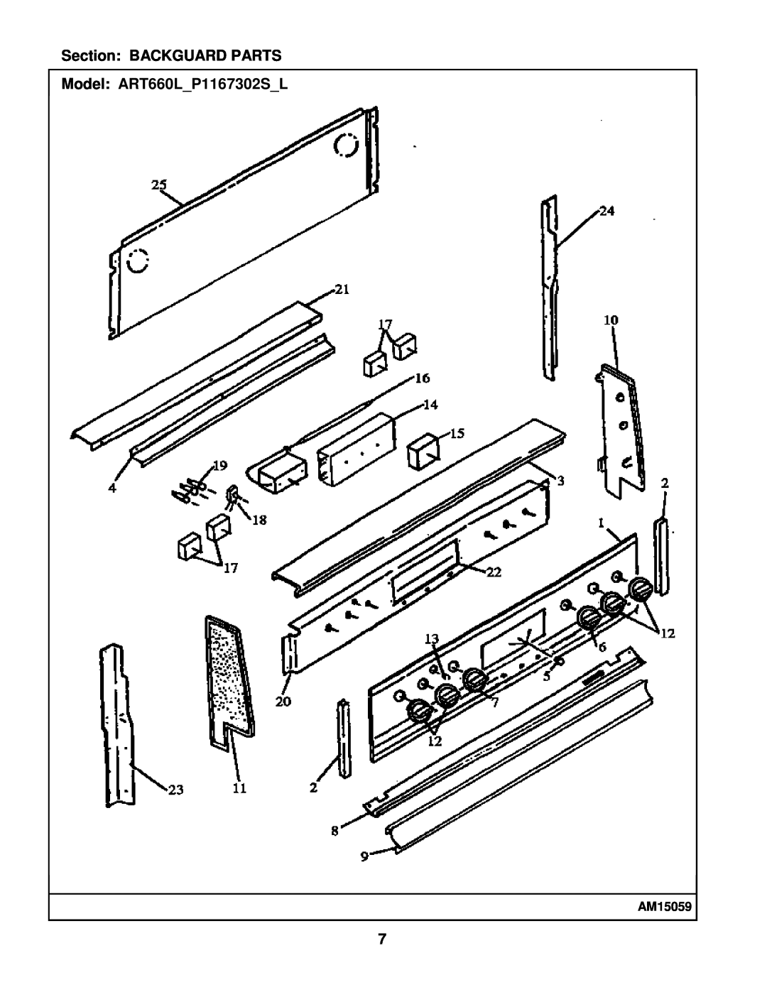 Whirlpool manual Section BACKGUARD PARTS, Model ART660L P1167302S L, AM15059 
