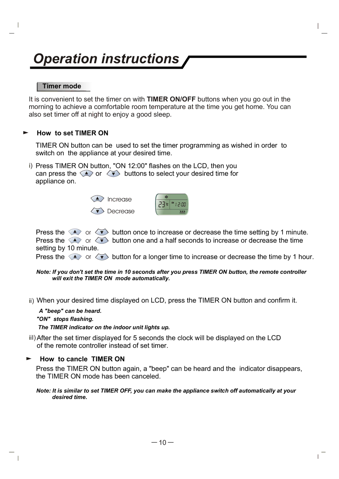 Whirlpool AS12 manual Timer mode, How to set Timer on, How to cancle Timer on 