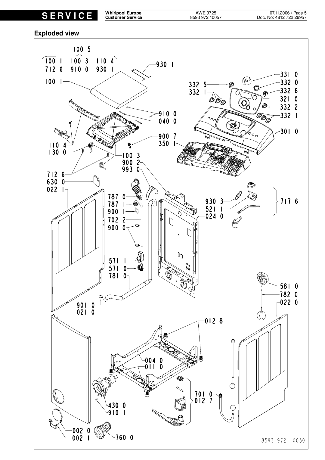 Whirlpool 9725, AWE service manual Exploded view 