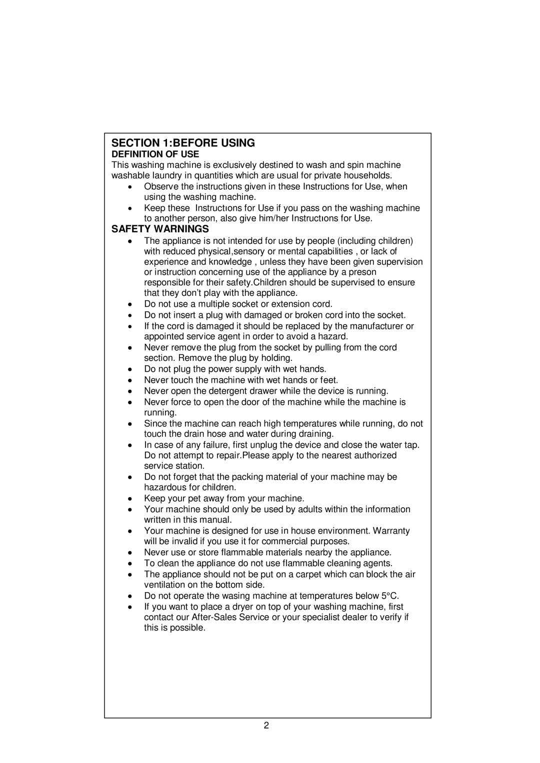 Whirlpool AWG 3102C/ AWG 5102C/ AWG 5122C user manual Before Using, Safety Warnings, Definition of USE 