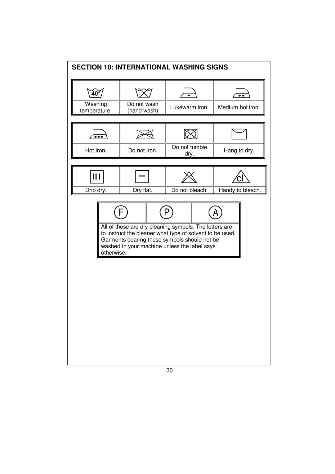 Whirlpool AWG 3102C/ AWG 5102C/ AWG 5122C user manual International Washing Signs 