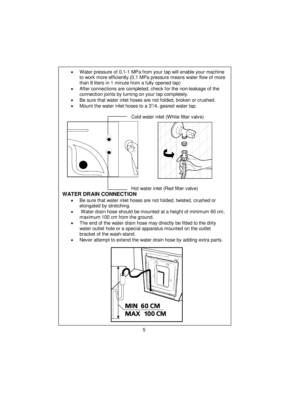 Whirlpool AWG 3102C/ AWG 5102C/ AWG 5122C user manual Water Drain Connection 