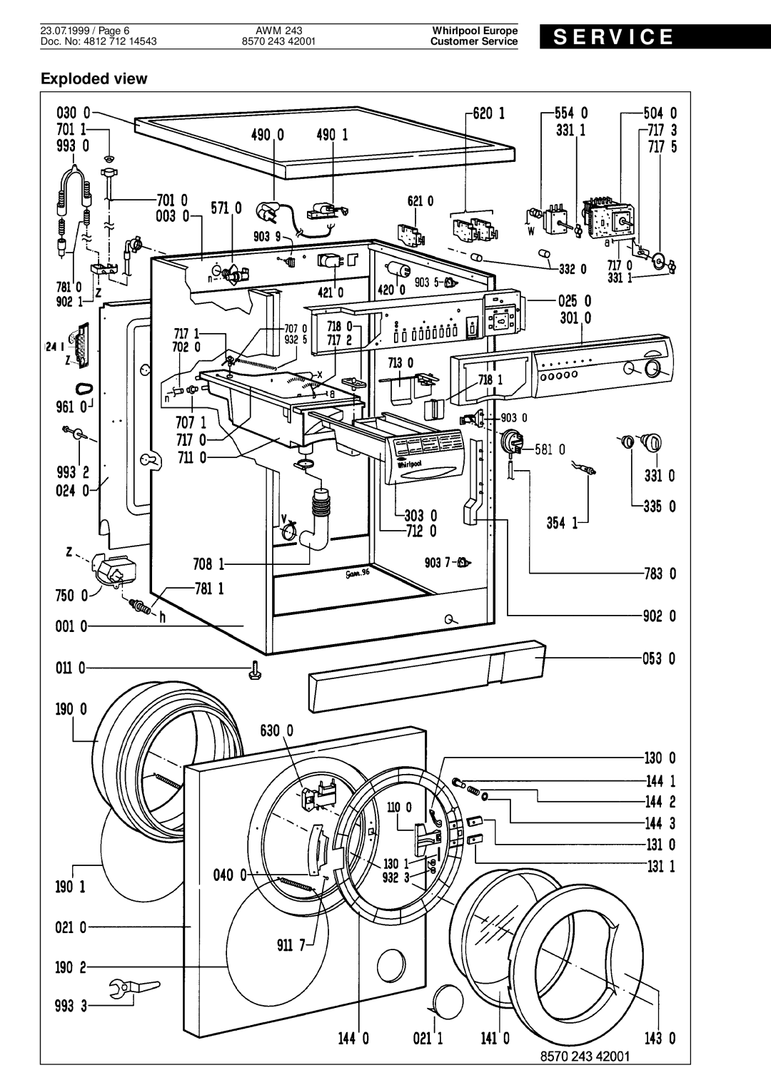 Whirlpool AWM 243, AMW service manual Exploded view 