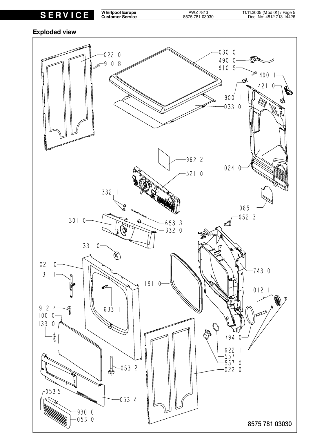 Whirlpool AWZ-7813 service manual Exploded view 