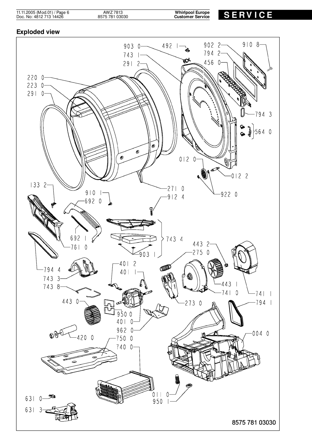 Whirlpool AWZ-7813 service manual R V I C E 