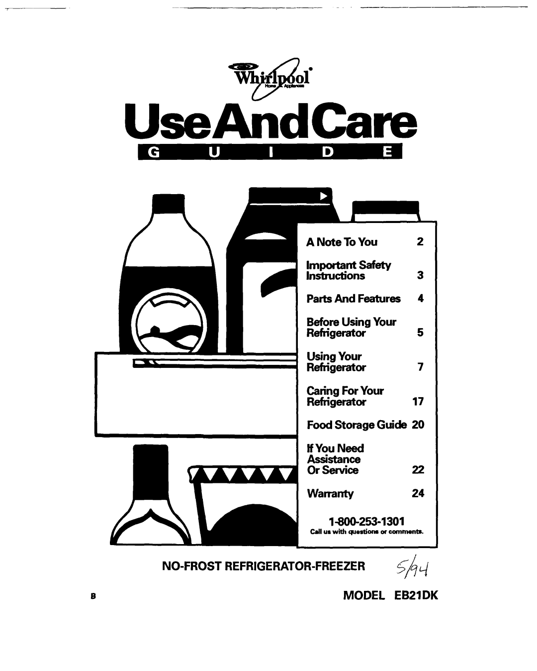 Whirlpool B2lDK important safety instructions No-Frost Refrigerator-Freezer 