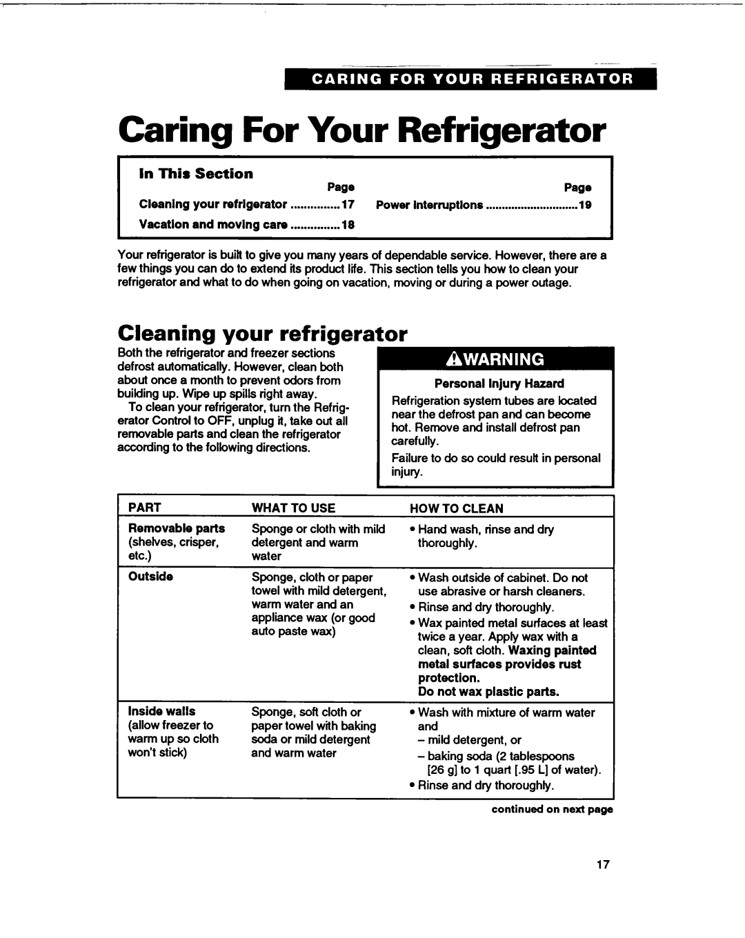 Whirlpool B2lDK important safety instructions Caring For Your Refrigerator, Cleaning your refrigerator, In This, Section 