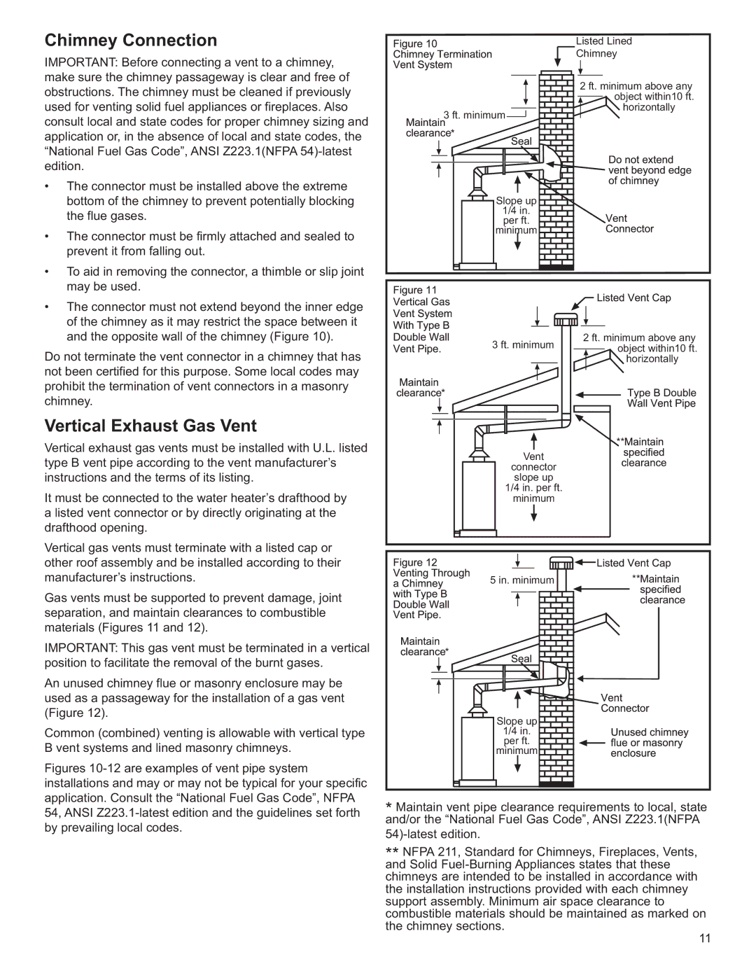 Whirlpool 4220, BFG1F5050T4NOV, BFG1H4040S3NOV, BFG2F4040S3PV ES, BFG1F5040T3PV Chimney Connection, Vertical Exhaust Gas Vent 