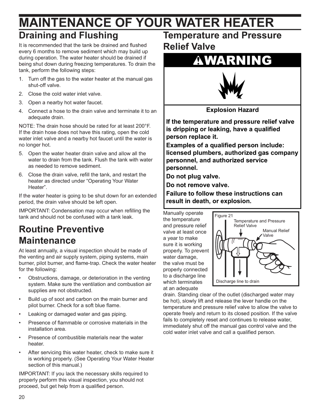 Whirlpool BFG1F4040T3NOV 7K, 4220 Maintenance of Your Water Heater, Draining and Flushing, Routine Preventive Maintenance 