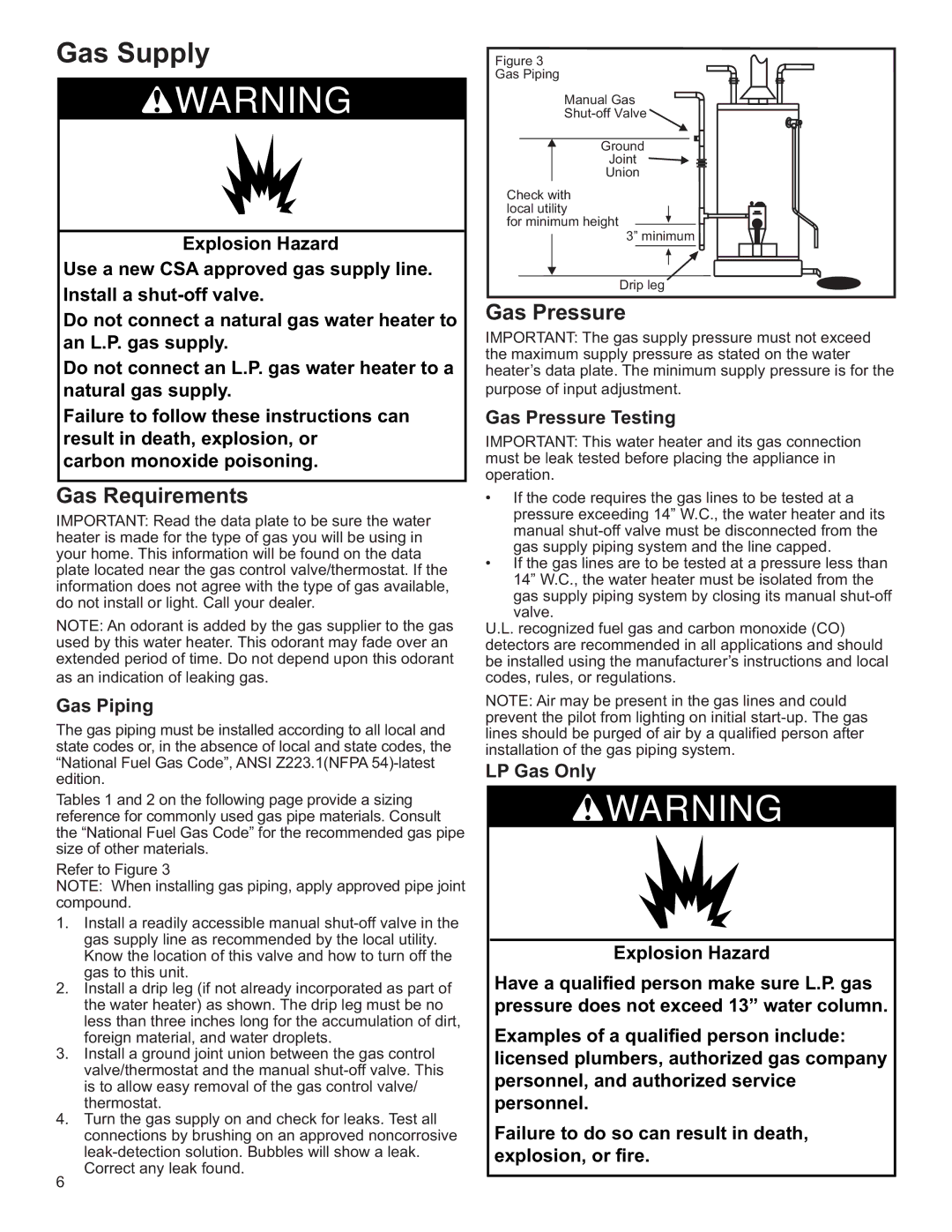 Whirlpool BFG1F5040T3PV, BFG1F5050T4NOV, BFG1H4040S3NOV, BFG2F4040S3PV ES, 4220 Gas Supply, Gas Requirements, Gas Pressure 