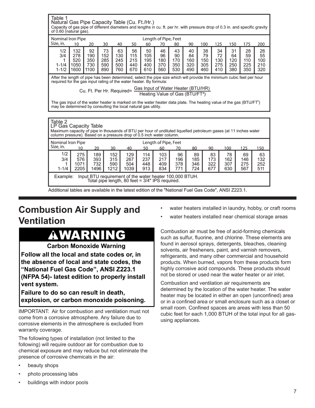 Whirlpool BFG1F5040T3PV 7K, BFG1F5050T4NOV, BFG1H4040S3NOV, BFG2F4040S3PV ES, 4220 Combustion Air Supply and Ventilation 