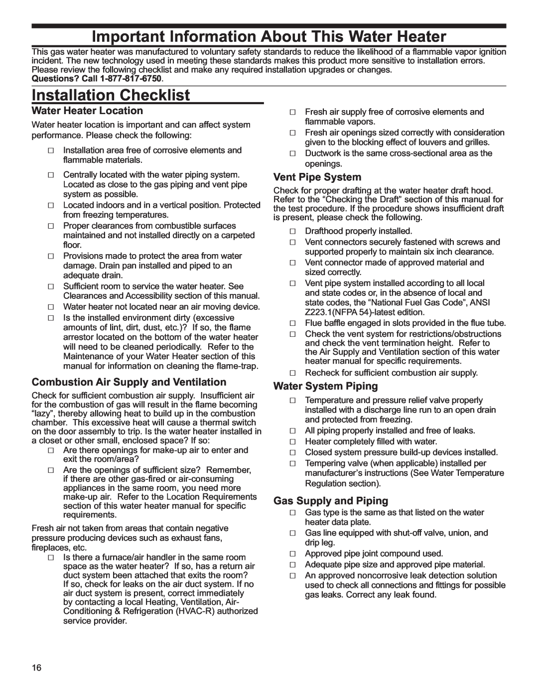 Whirlpool BFG2F4040T3NOV 7K Installation Checklist, Important Information About This Water Heater, Water Heater Location 