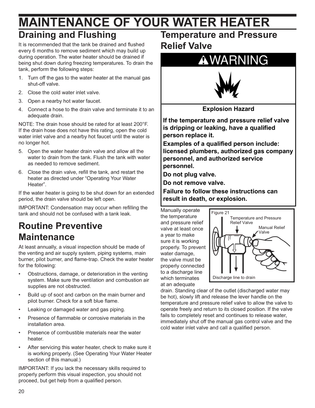 Whirlpool BFG1J5040T3NOV 5K, 89263 Maintenance of Your Water Heater, Draining and Flushing, Routine Preventive Maintenance 