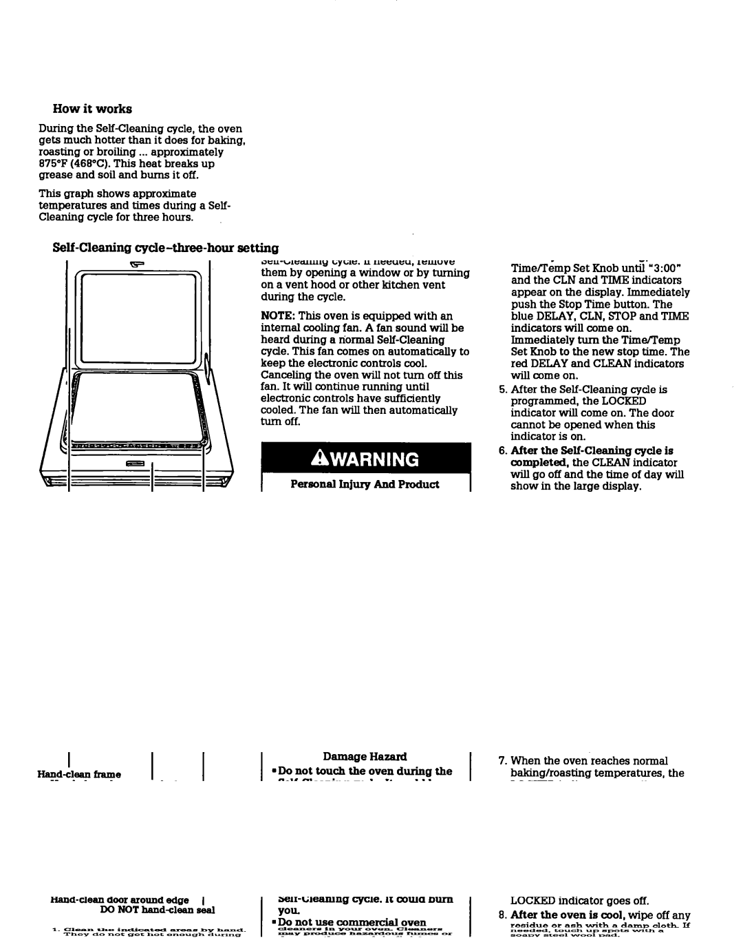 Whirlpool BGC430W BGP430W warranty How it works, Self-Cleaning cycle-three-hour setting, Approximate temperatures and times 