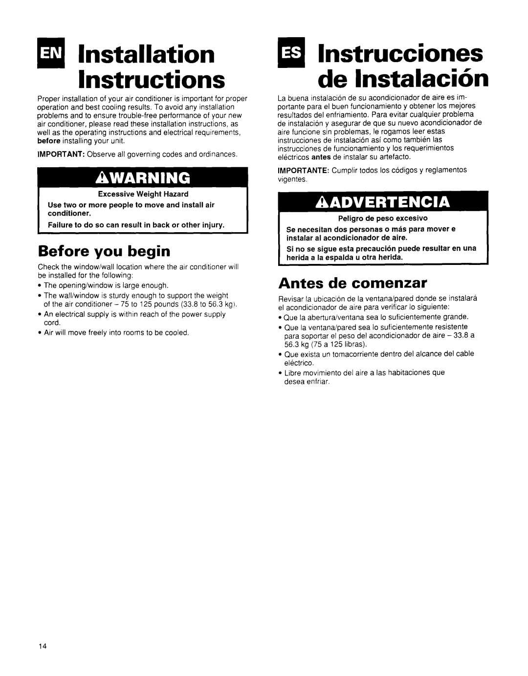 Whirlpool BHAC0600BS0 manual Instructions, Before you begin, Antes de comenzar 