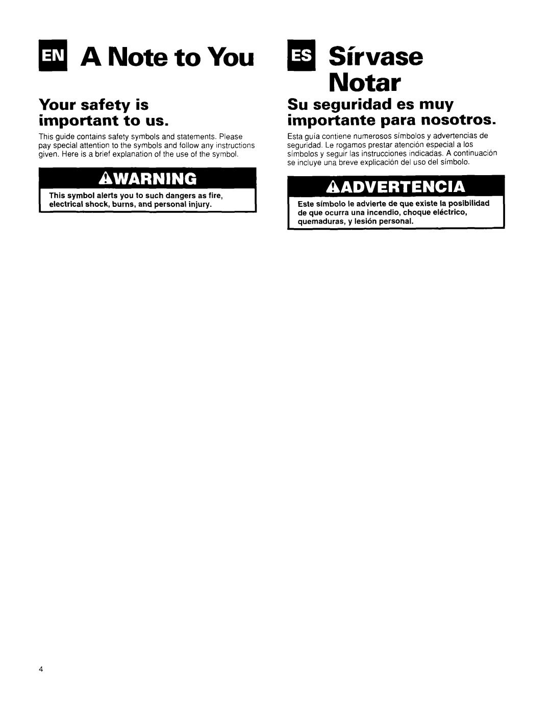 Whirlpool BHAC0600BS0 manual Sirvase Notar, Your safety is Important to us, Su seguridad es muy Importante para nosotros 