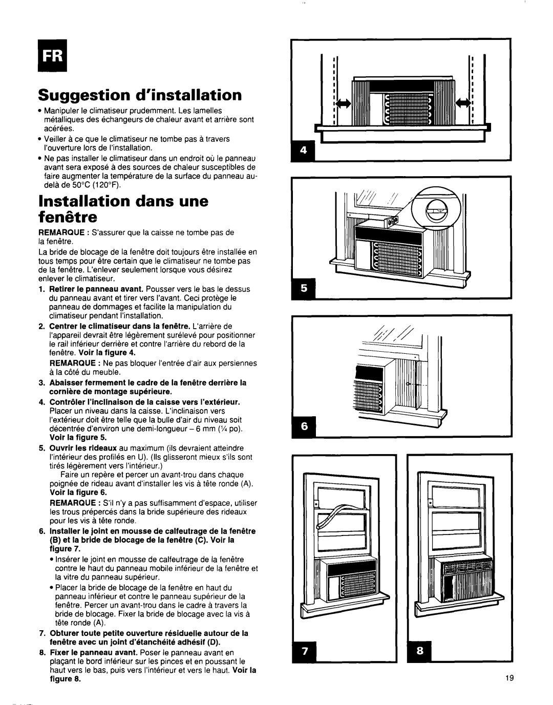 Whirlpool BHAC0600BS0 manual Suggestion d’installation, Installation dans une fenGtre 